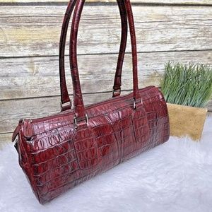 Wilsons Leather Pelle Studio Burgundy Red Crocodile Satchel Purse Shoulder Bag